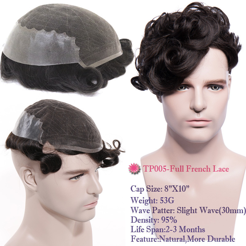 US French Lace Hairpiece Replacement System Virgin Human Hair Men’s Toupee 8*10″