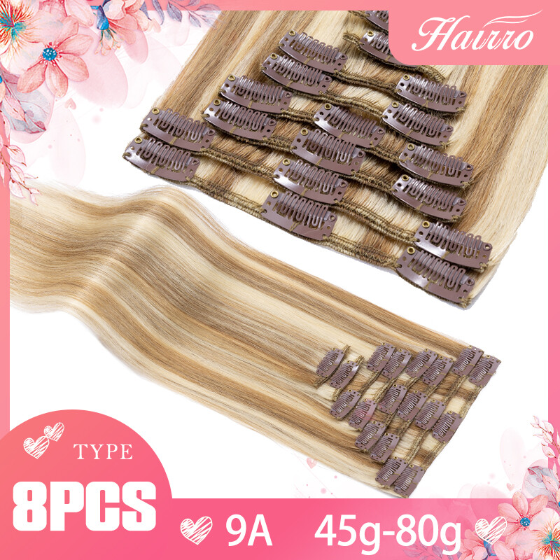 Clip In 100% Real Russian Remy Human Hair Extensions 8PCS 18Clips Balayage Long