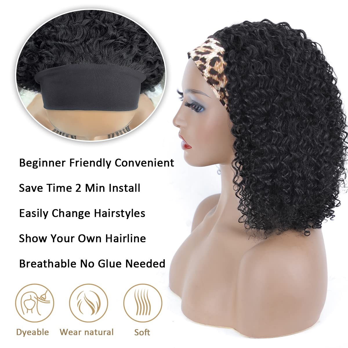 Aisi Queens Human Hair Headband Wigs For – – 10 Inch Medium