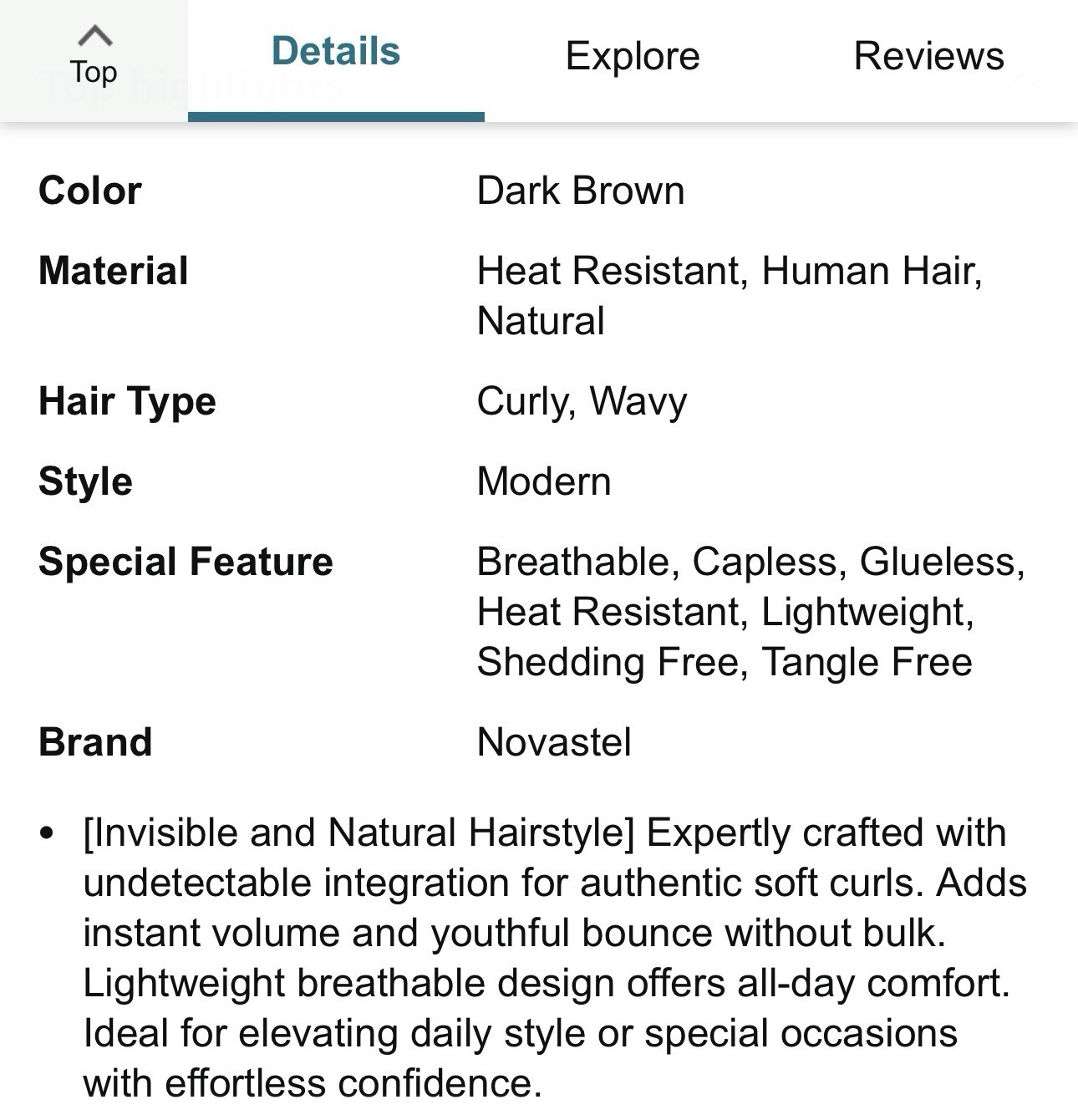 $160. + Novastel Human hair 14in Dark Brown Modern Wavy Wig. Exc. Quality NEW!