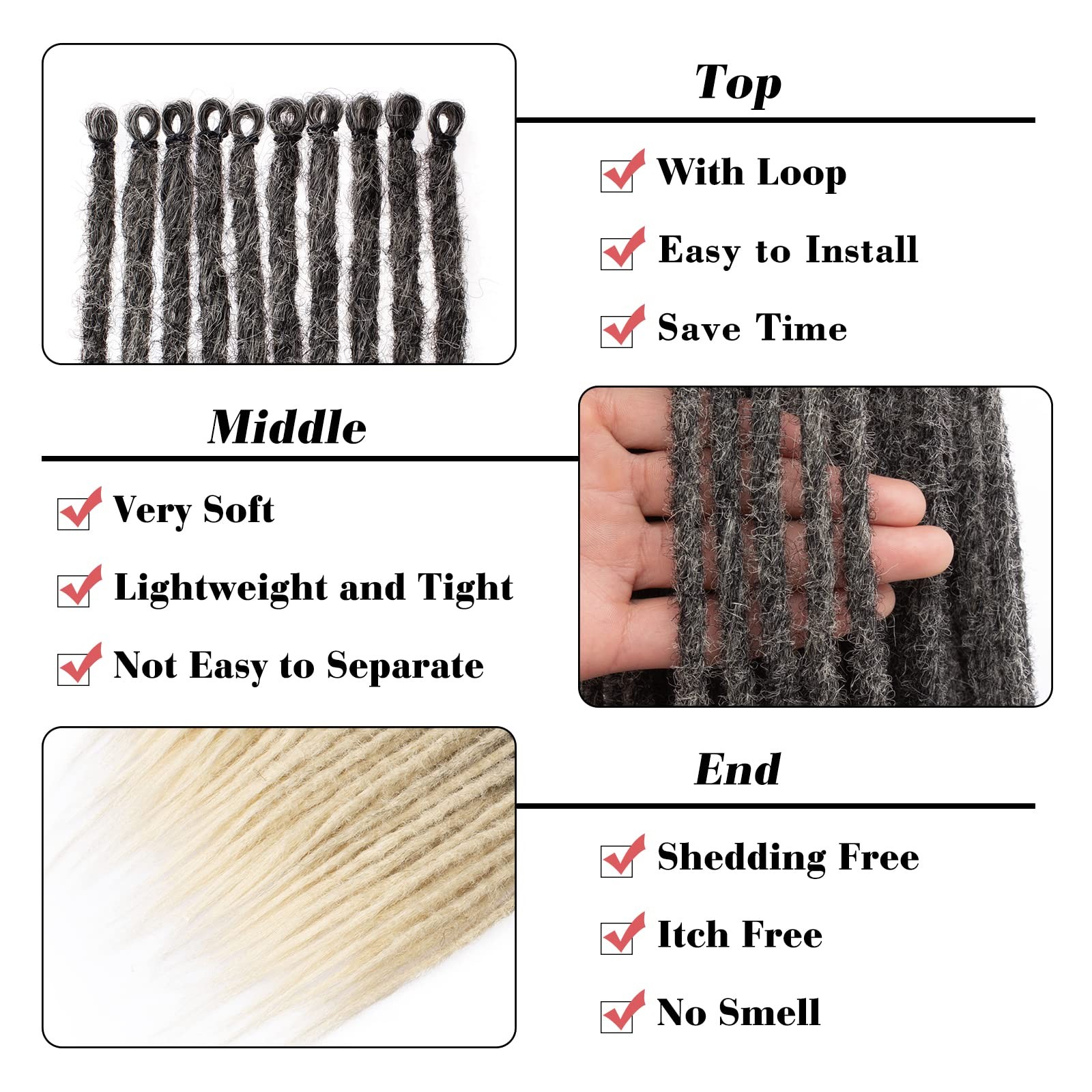 24 Inch Dreadlock Extensions 0.6 cm Width Soft Synthetic Crochet SE Dreads 20…