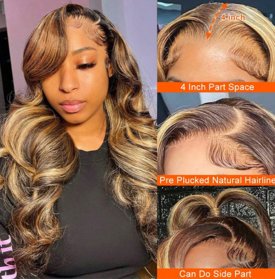 13×4 Body Wave Honey Blonde 200% Density Transparent Lace Wigs Human Hair