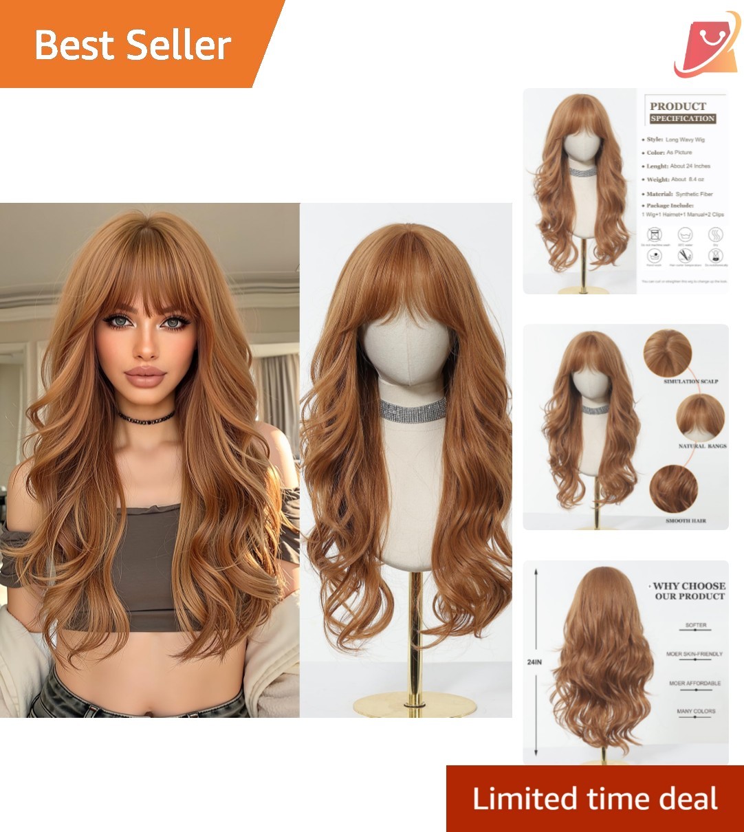 Long Wavy Strawberry Blonde Wig Synthetic Heat Resistant Curly Hair for Women