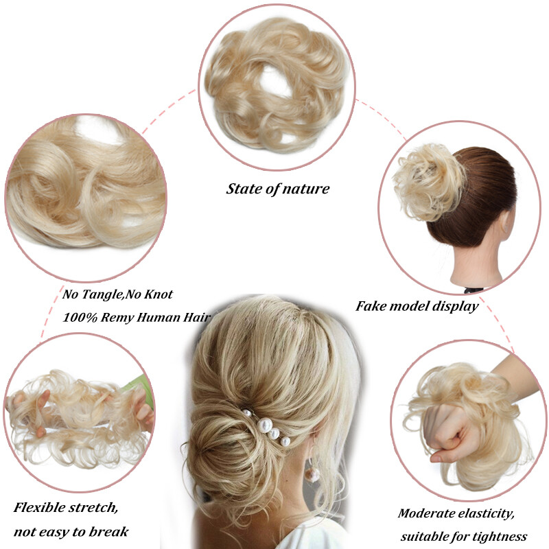 Pony Messy Bun Scrunchie Updo Chignon Remy Human Hair Piece Free Pressure Tail a