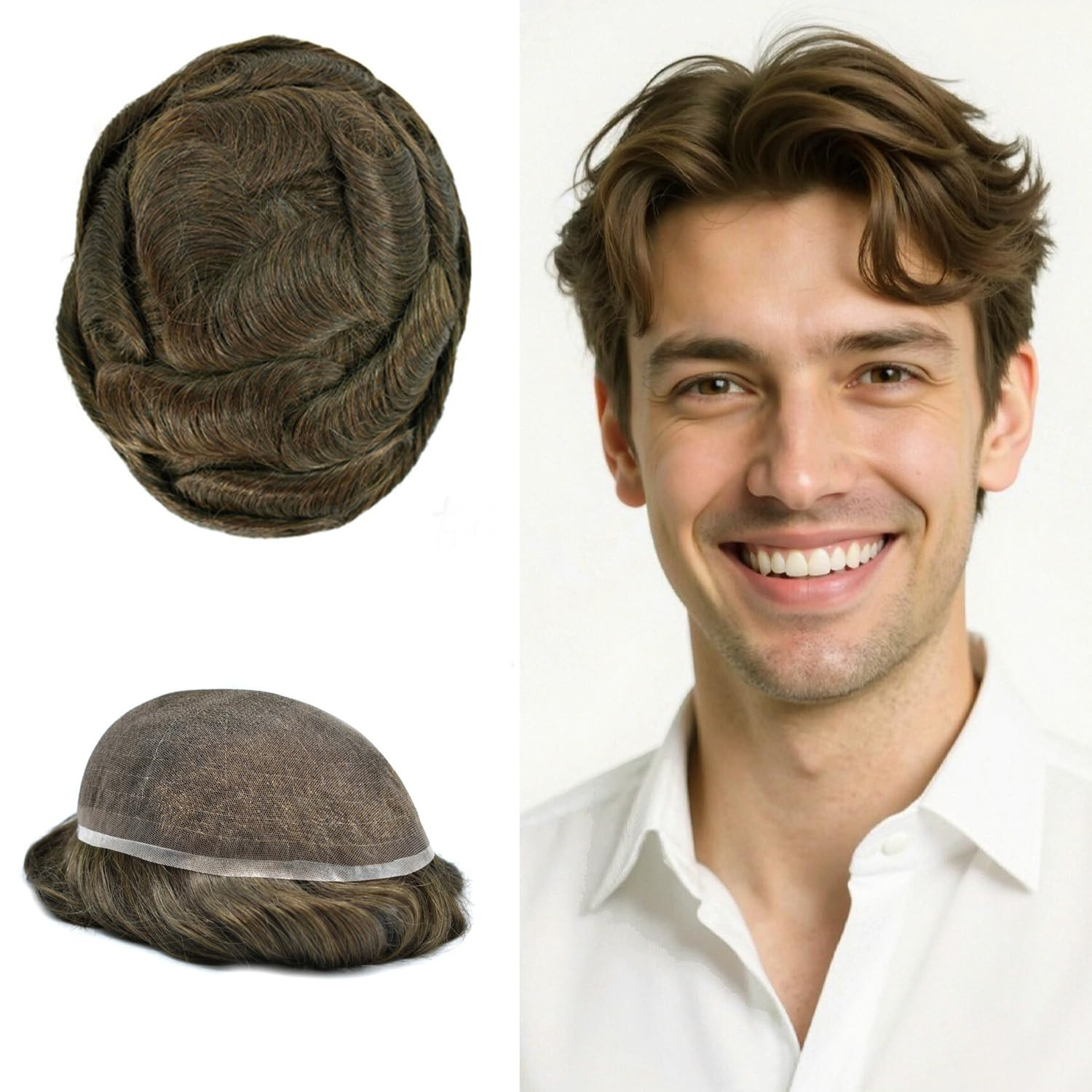 Mens Hair Piece Full French Lace Real Human Replacement System Hair Breathable T