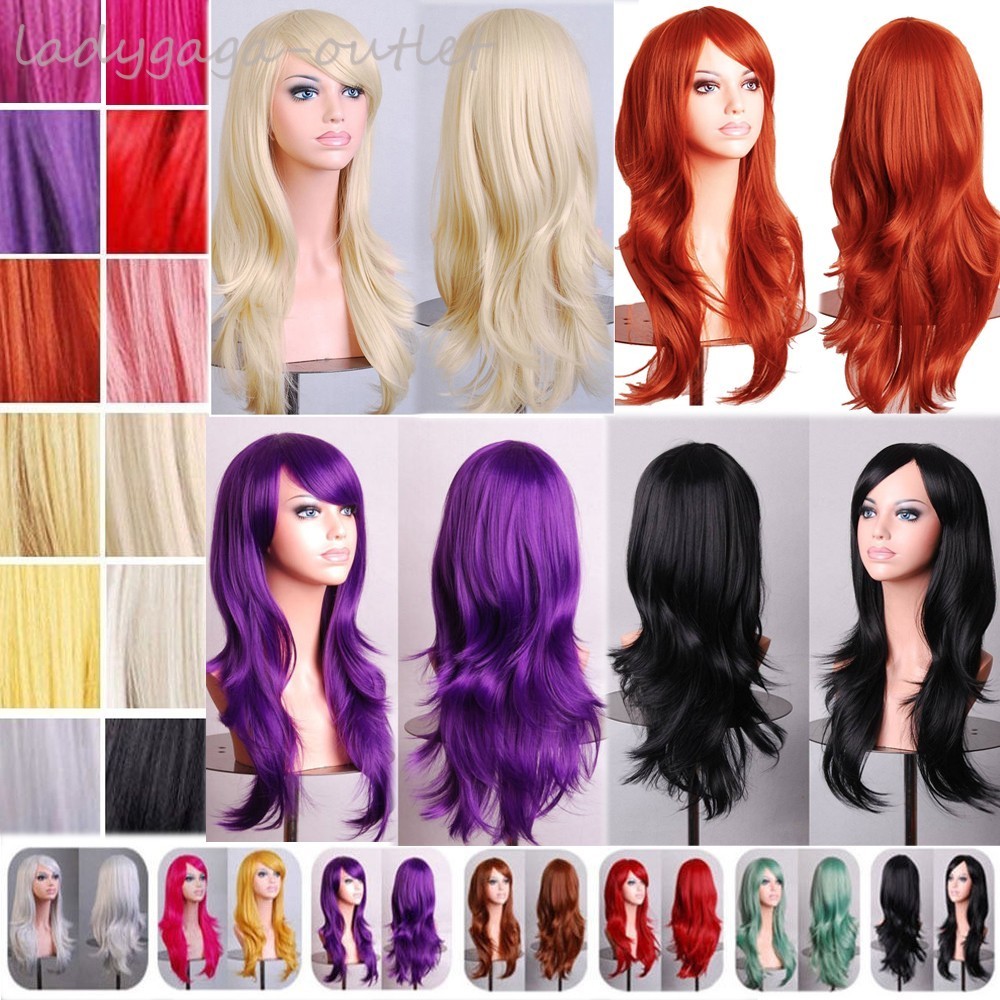 Colorful Women Long Hair Wig Curly Wavy Synthetic Cosplay Halloween Full Wigs la