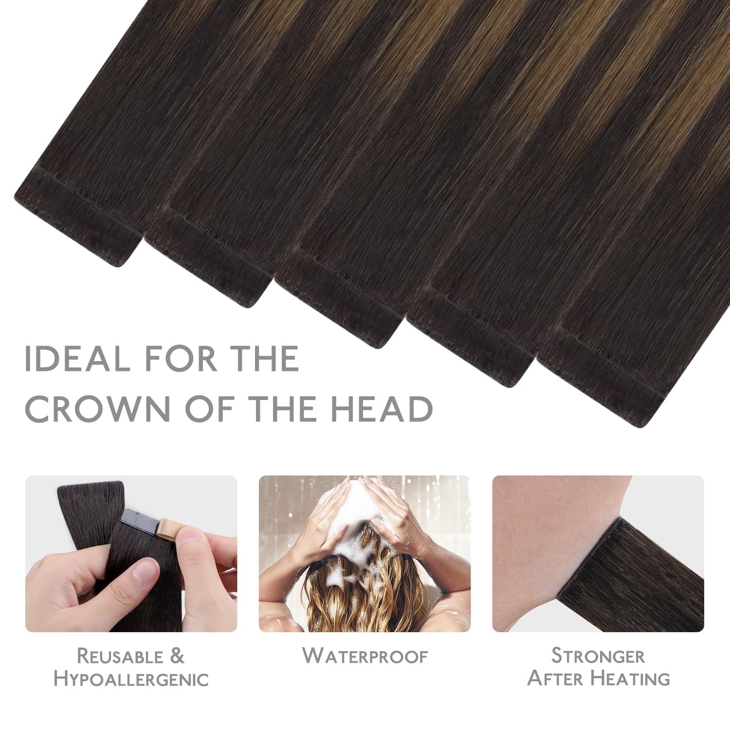 Invisi Edge Tape in Hair Extensions Human Hair, 16 Inch 25g 10pcs Balayage Da…