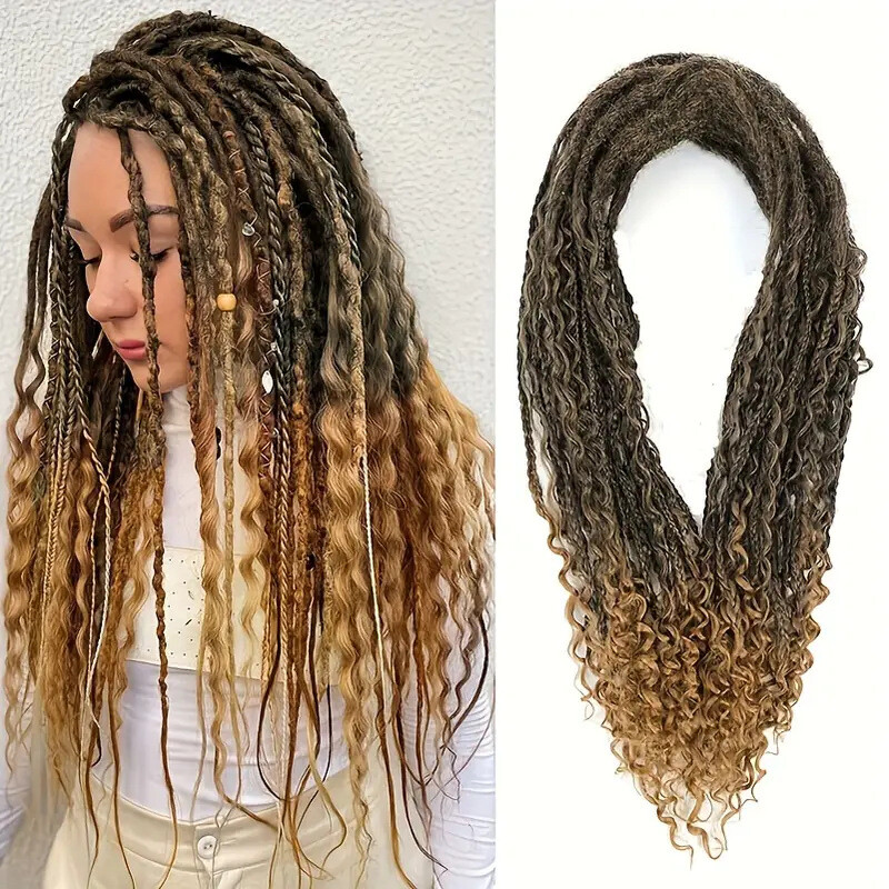 24inch Double Ended Dreadlocks Extensions 0.6cm Boho Curly Locs Synthetic Dreads