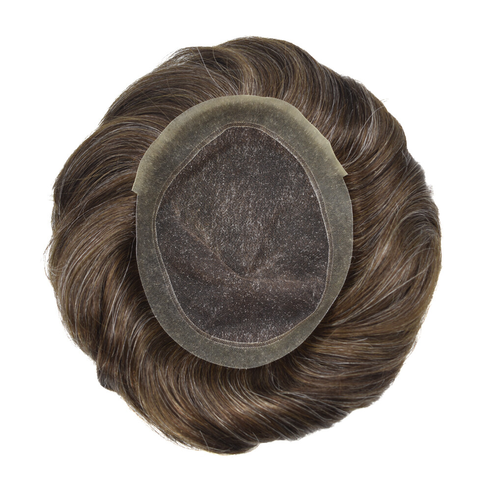 French Lace Poly Around Skin HairpieceMens Toupee Human Hair Replacement System