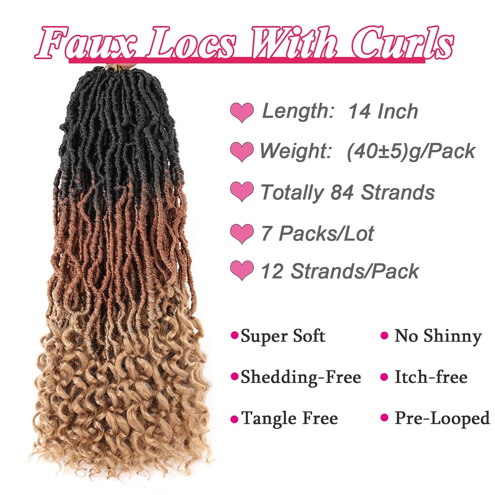 14 Inch Ombre Color Goddess Faux Locs Crochet Hair 1B3027# Crochet Soft Locs …