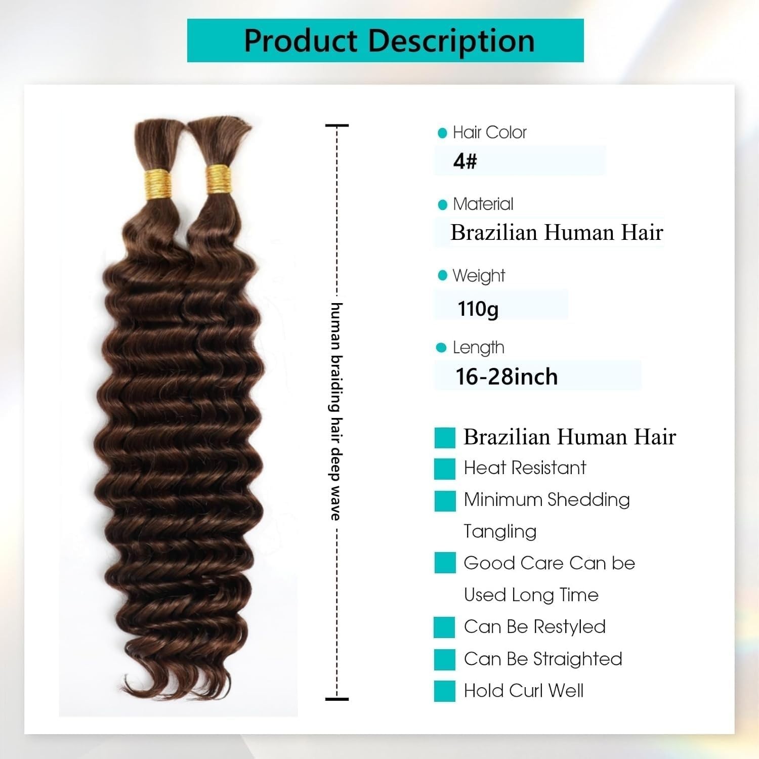Luxury Boho Deep Wave Braiding Hair – 20 Inch, 110g, 2 Bundles Chocolate Brown