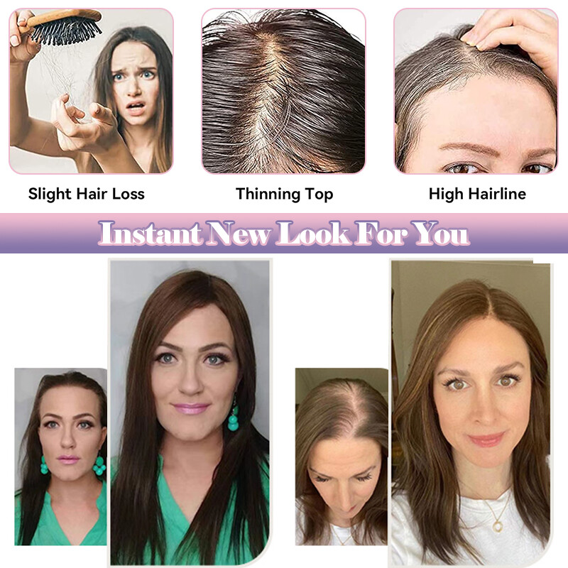 Clip in 100% Remy Human Hair Hand-Tied Top Lace Base Topper Hairpiece 8cm*10cm