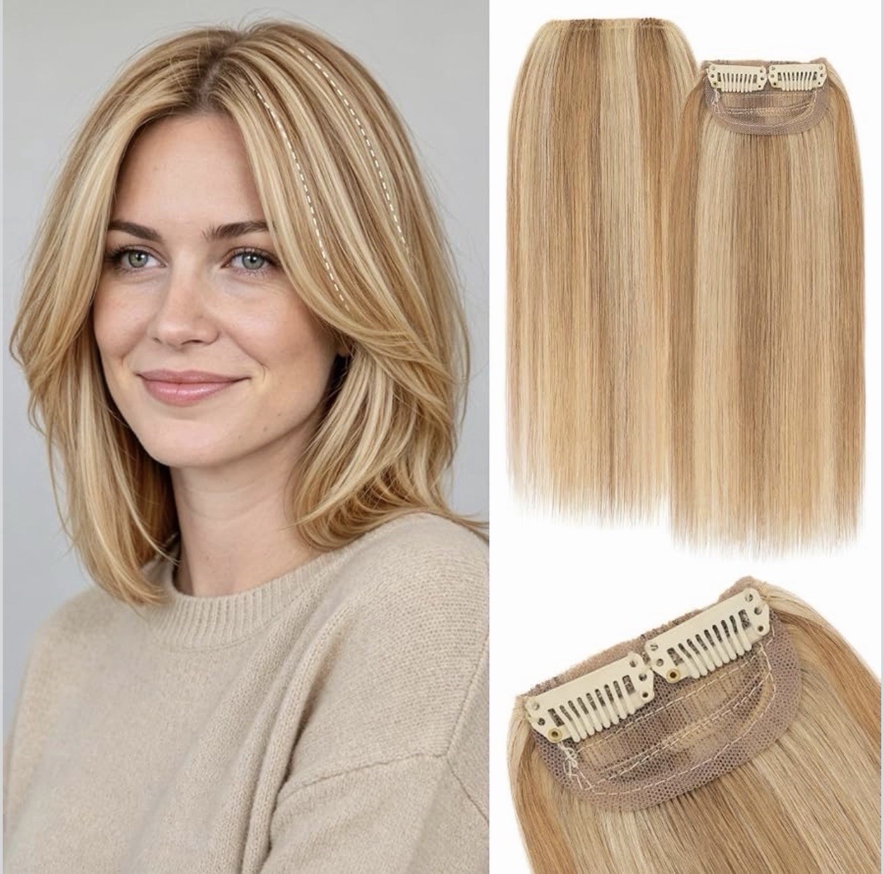 2 Pieces Clips in Short Human Hair Extensions, Scalp Hair Fill Ins Invisible