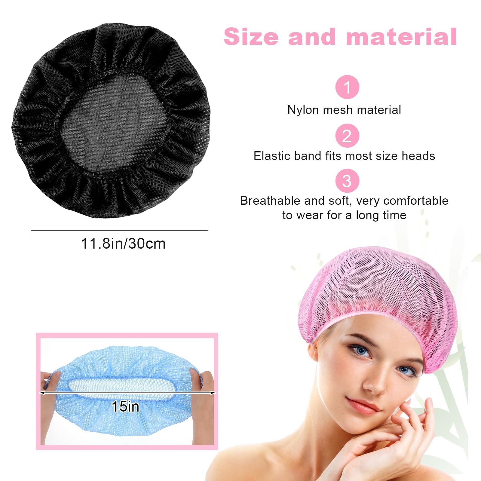 Dimeho 4 Pcs Mesh Sleep Bonnets Night One Size, Black/White/Pink/Blue