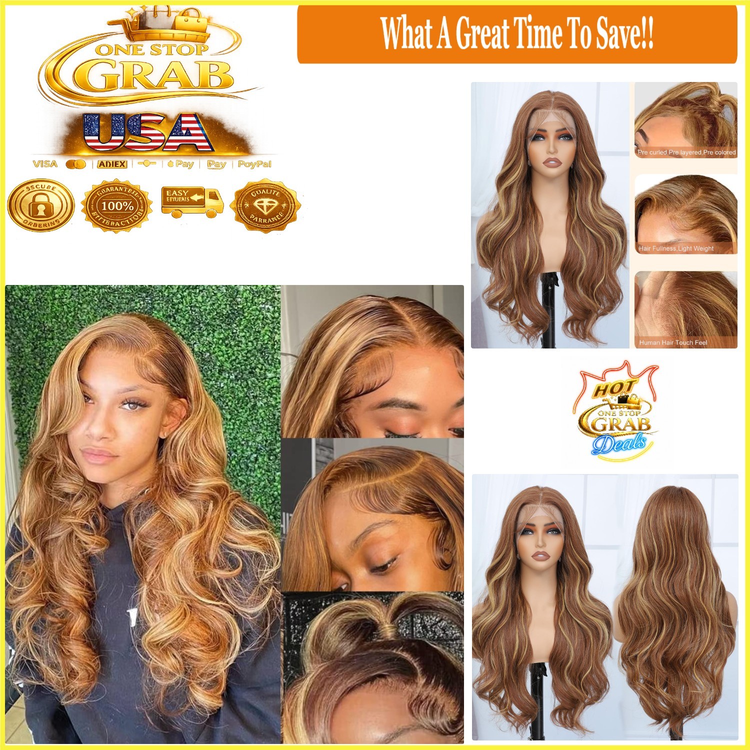 Honey Blonde 13×4 HD Lace Front Wig Glueless Body Wave Synthetic Hair