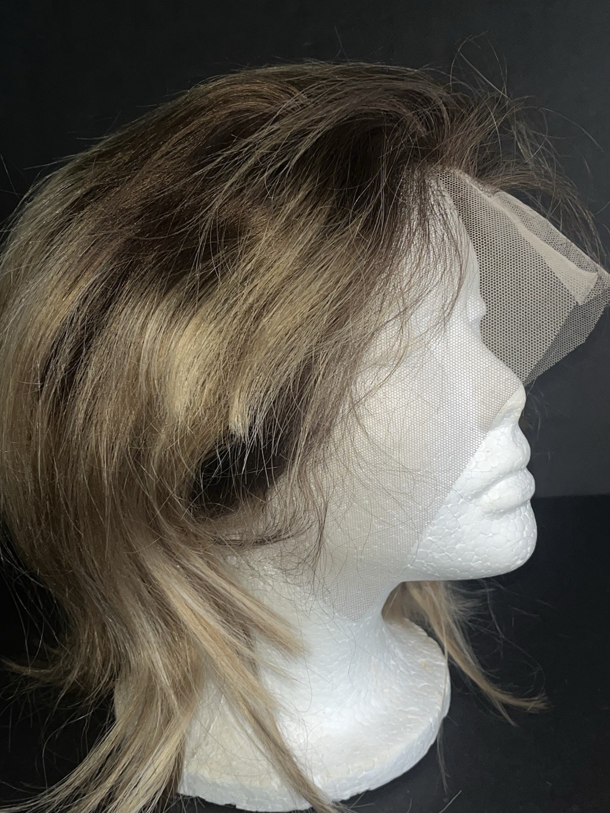NEW Full Shine Human Hair Lace Wig Blond Rooted Medium Length 14 Inch