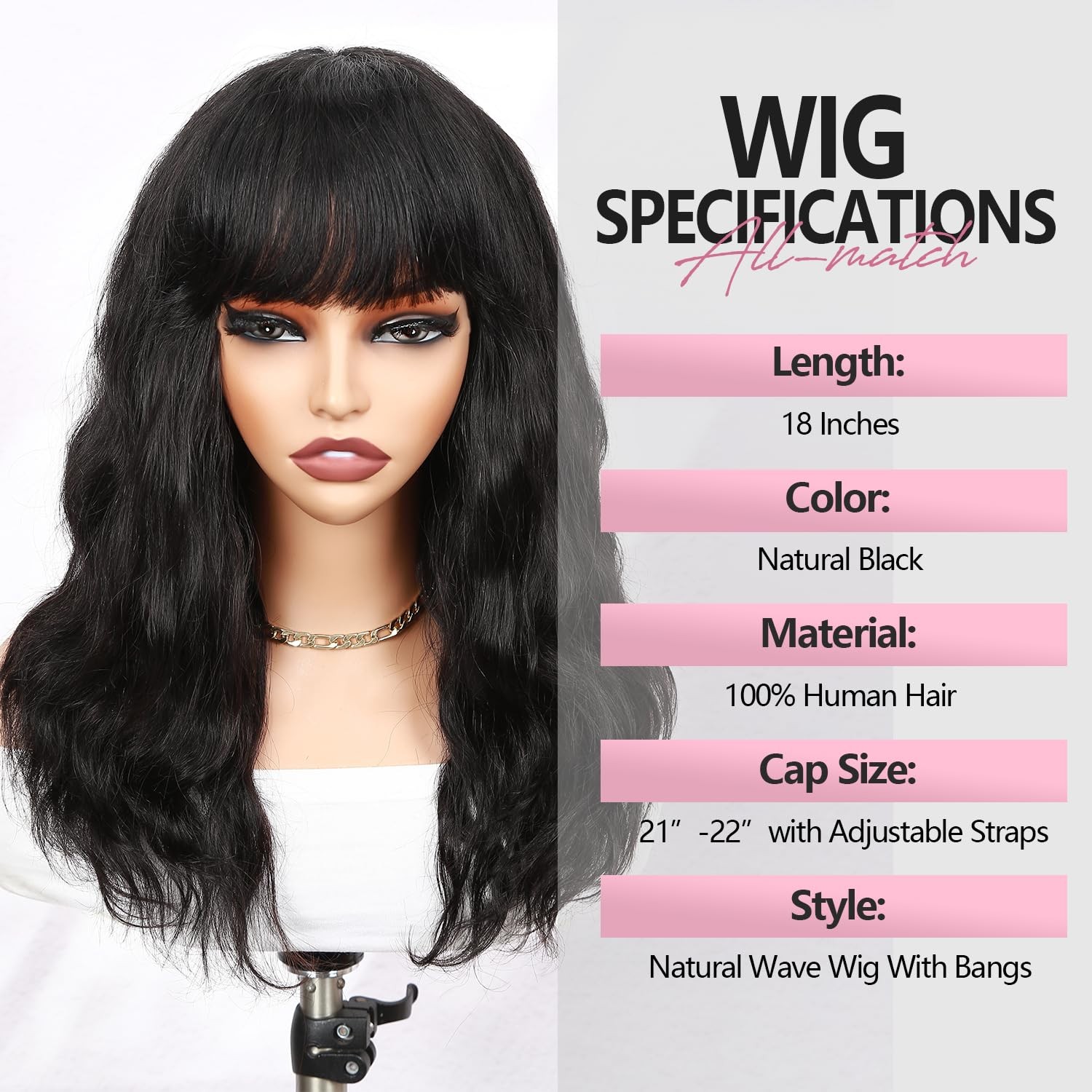 Wiger Human Hair Wavy Wigs For Black Women Natural Wave Wig Bangs Glueless