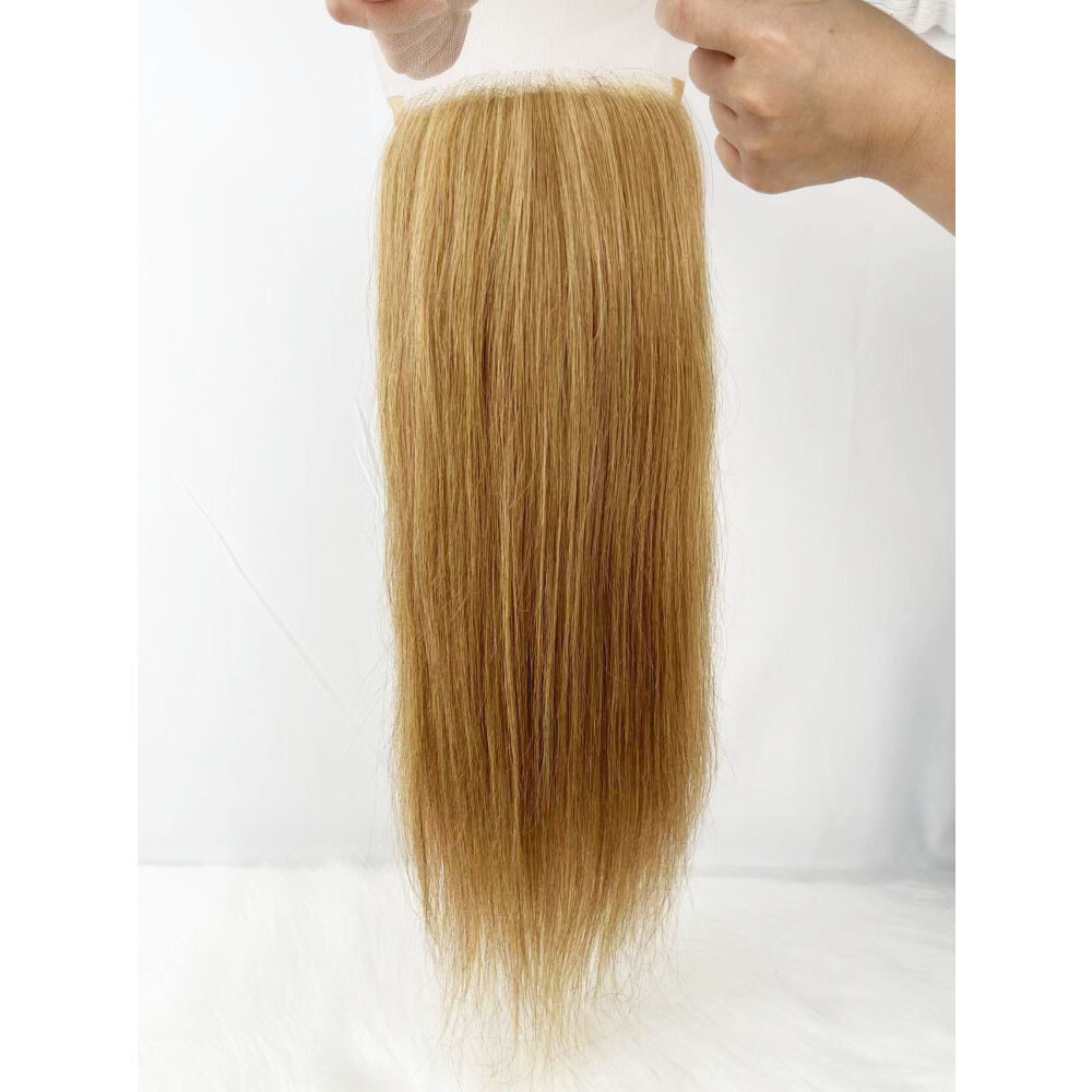 5*5 Golden Blonde Human Hair Closure Silk Top Straight Skin Base Lace Closure 27