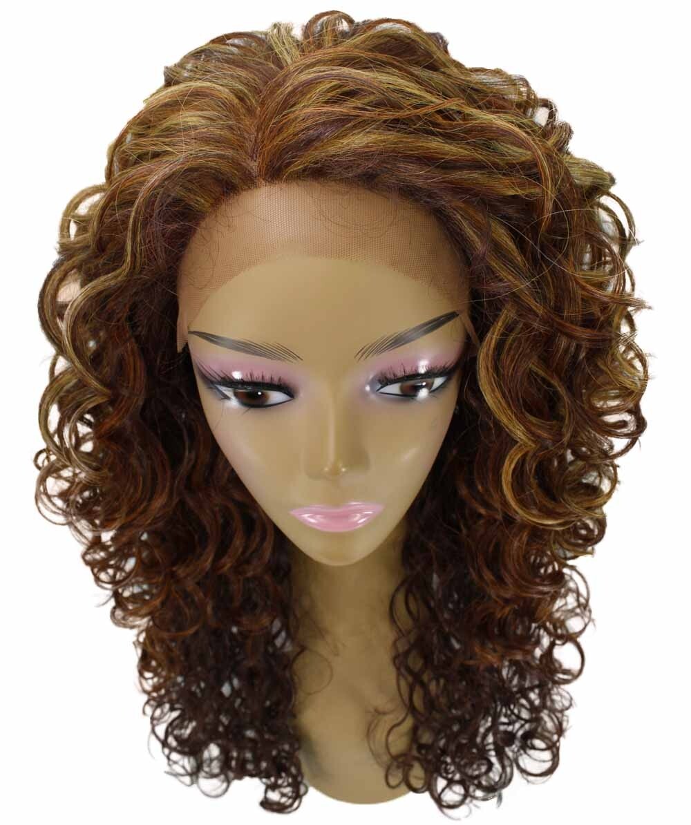 LUXLUXE Mariah Curly 16″ Long 7×4 Hand-Tied Lace Front Wig, Auburn Brown Blend