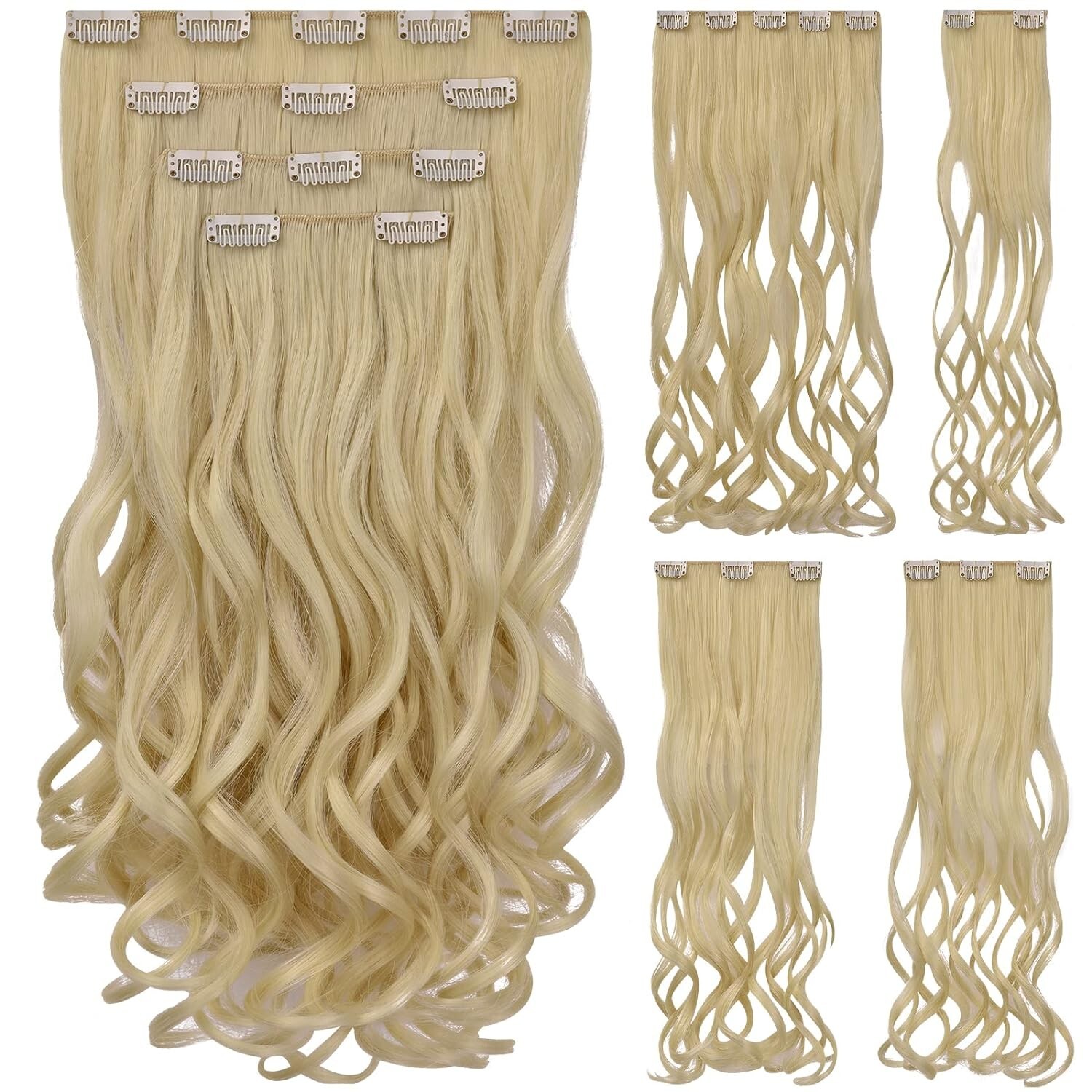 HSPCYGG Blonde Clip Hair Extensions 18″ Wavy 22″ Straight 5.5oz