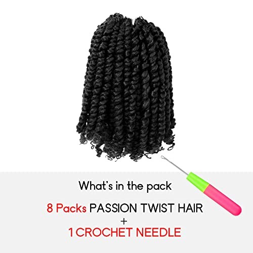 Short Passion Twist Hair 6 Inch Pre 6 Inch (Pack of 8) 1B(Natural Black)