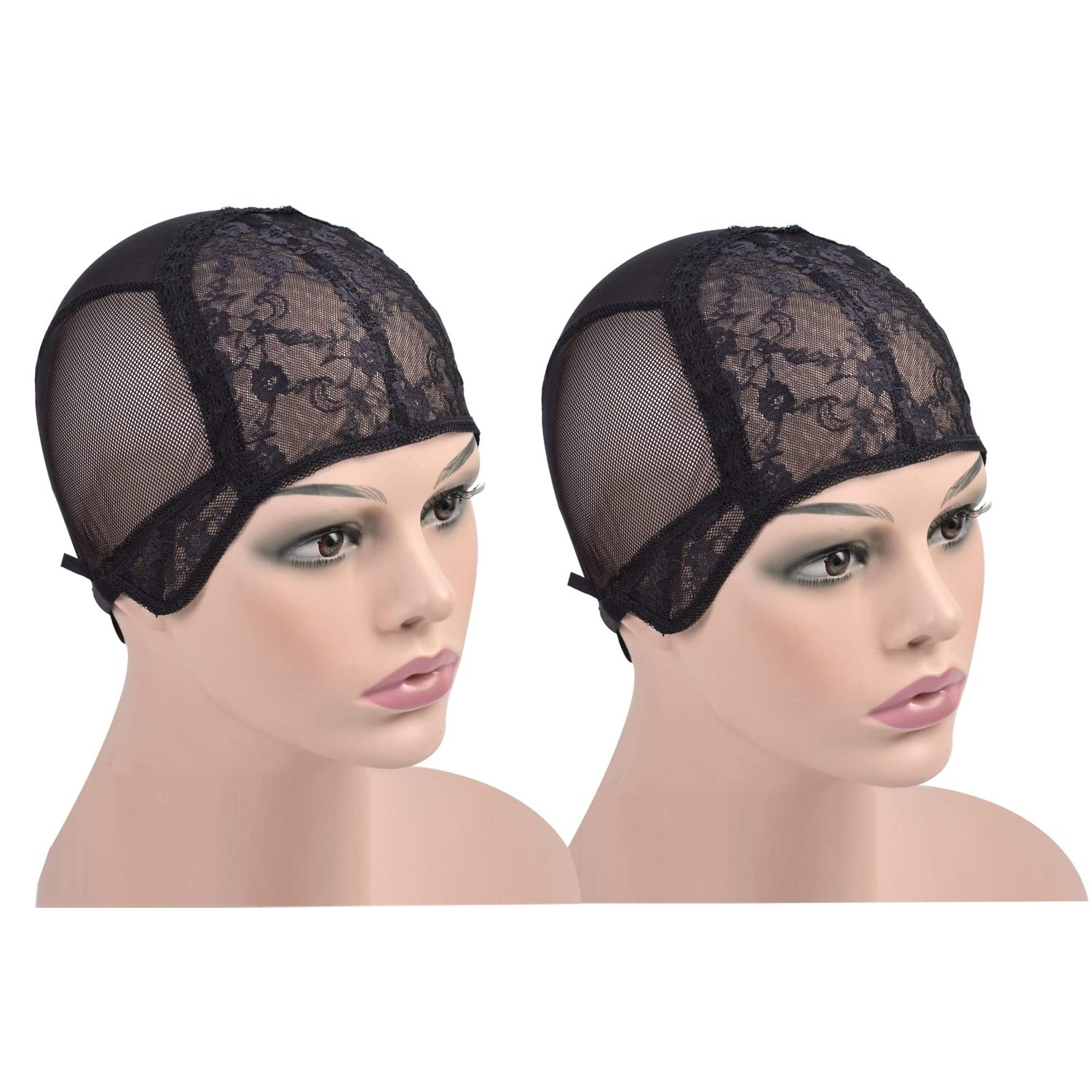 2 Pcs Black Double Lace Wig Caps with Adjustable Straps Swiss Lace Hairnet on…
