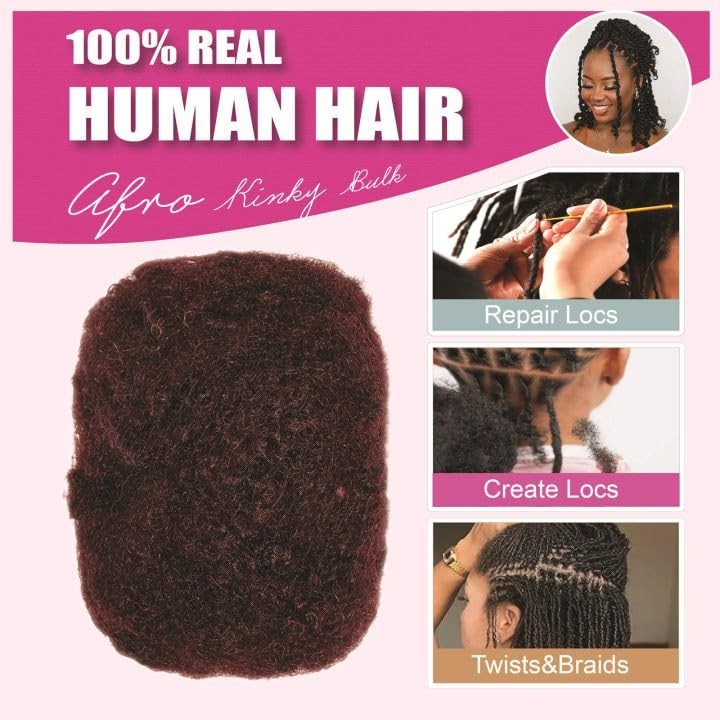 30g 100% Real Human Hair Bulk – Kinky Curly Afro Bundles for Natural Styles