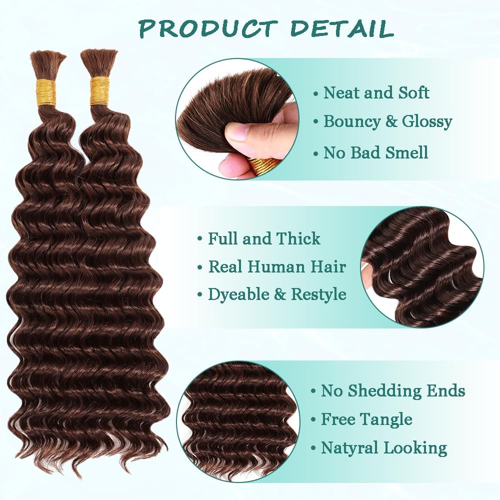 Gveoxvo Color 4 Boho Curly Human Hair Brown Braiding For Bohemian Braids