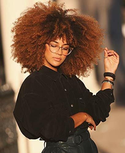 Curly Wigs for Black Women Afro Wig with Bangs Ombre Brown Wig Short Curly Afro