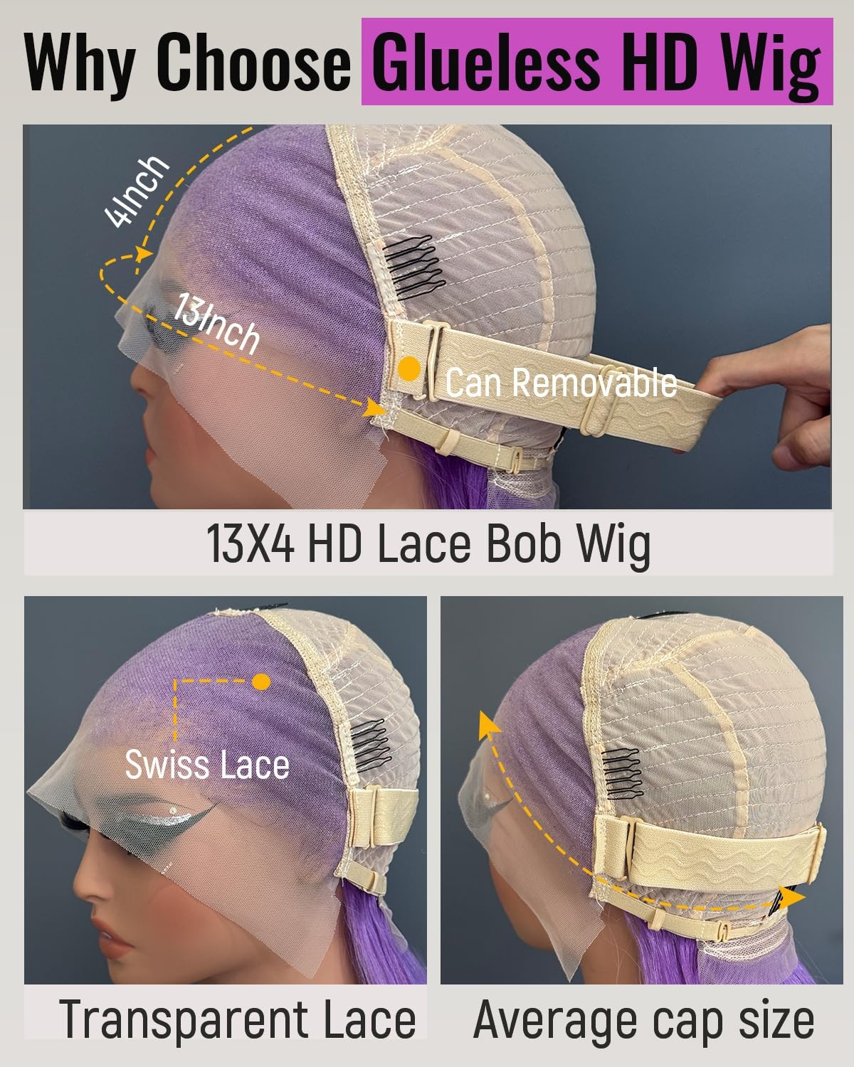 Sherico Lilac Bob Wig Human Hair 13X4 Hd Transparent Lilac Short Bob Lace Front