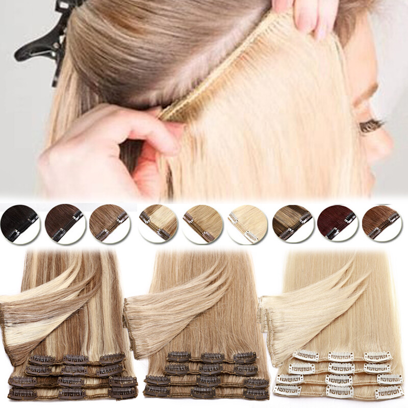 Russian Real Remy Human Hair Clip In 100% Hair Extensions 8pcs Full Head LUXURY