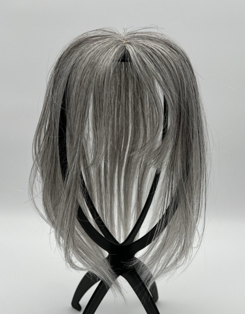 Light Gray Black Strands 10in 100% Human Women Hair Topper