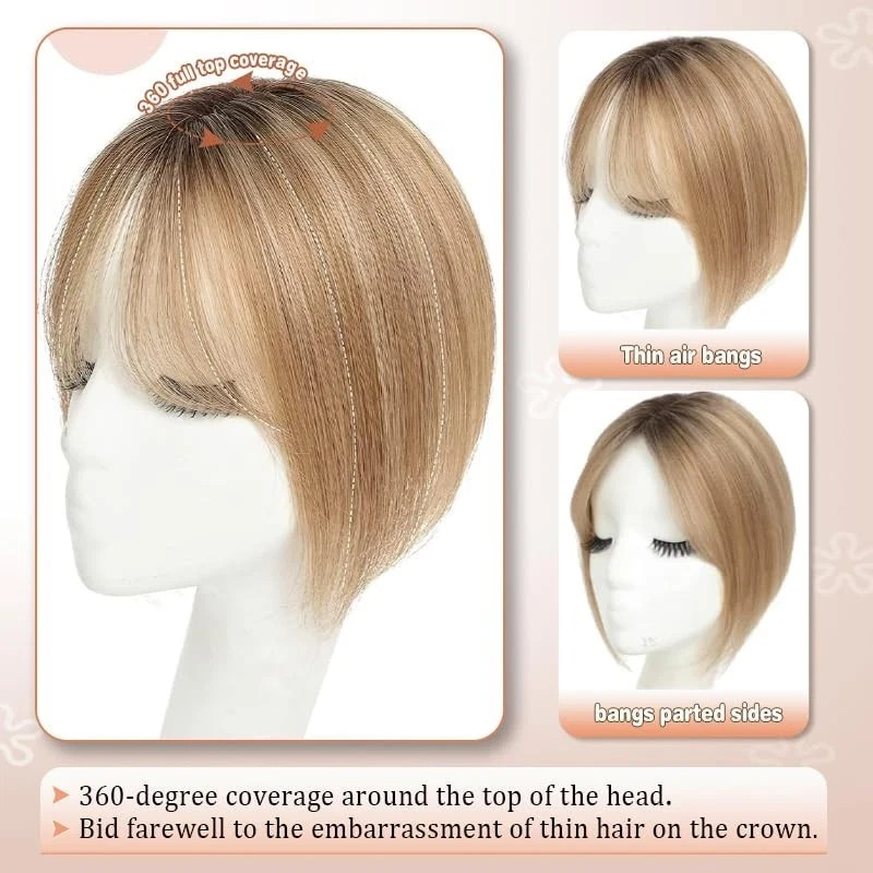 Women Human Hair Topper Clip Hairpiece Top Wigs V SHAPE COLOR : 4T10/16#