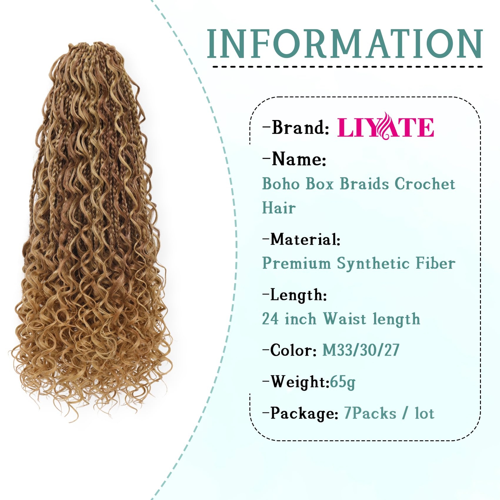 LIYATE Goddess Crochet Braids 24 Inch 7 Packs Boho Box Braids Crochet Hair wi…