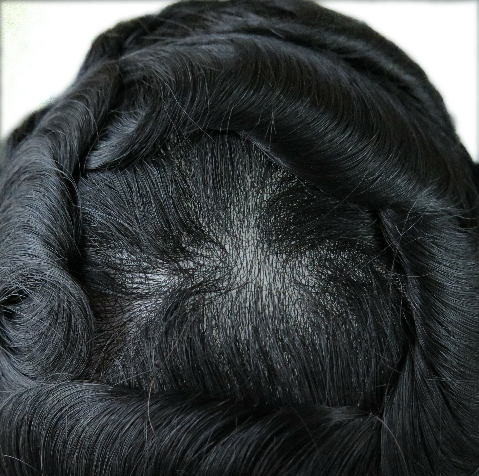 Super Natural Mens Hair Replacement System Thin Skin V Looped Black Toupee #1