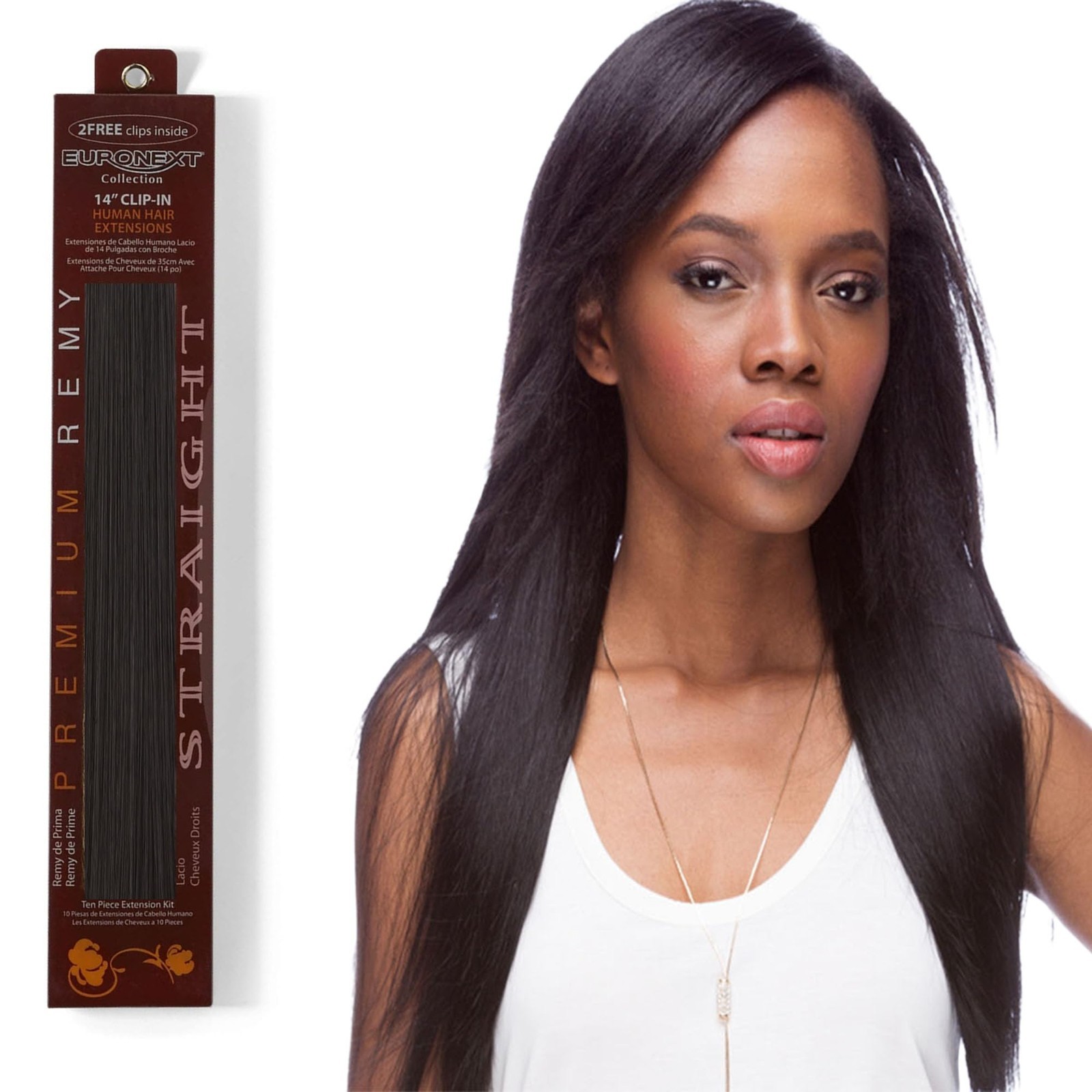 100% Remy Human Hair Clip-In Extensions, 14″ Straight & Curly, Black Color