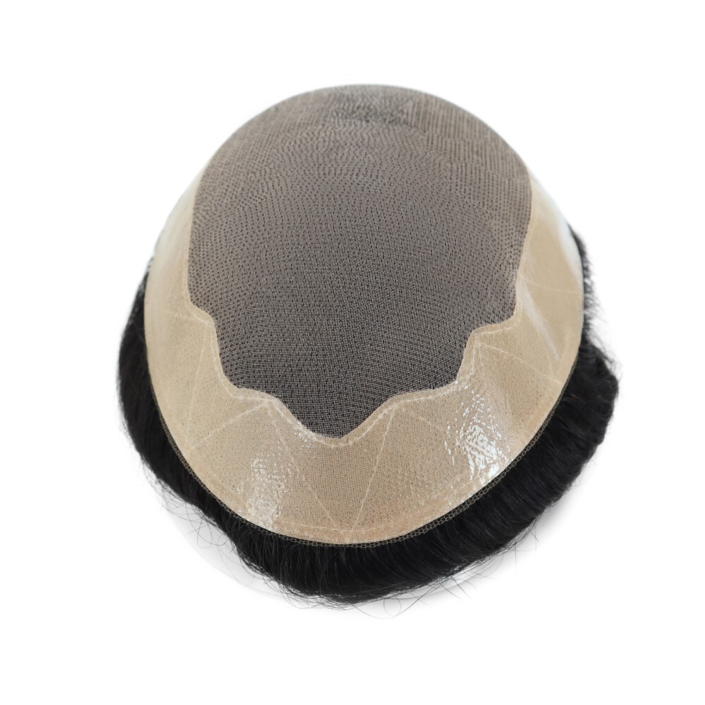 Mens Human Hair Replacement System Fine Mono Poly Skin Toupee
