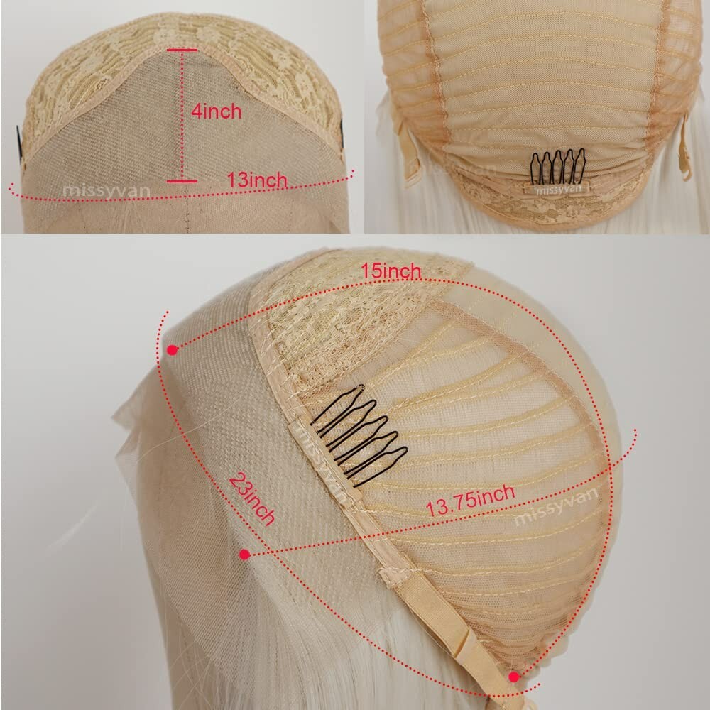 Women Glueless Synthetic Lace Front Wig Straight White Heat Resistant Hair Wigs