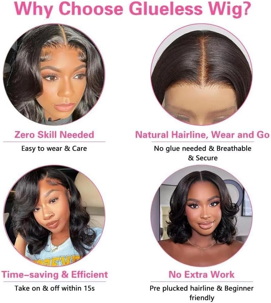 Wear and Go Glueless Wig Body Wave Bob Wig Human Hair Pre Cut 4×4 Lace Front wig