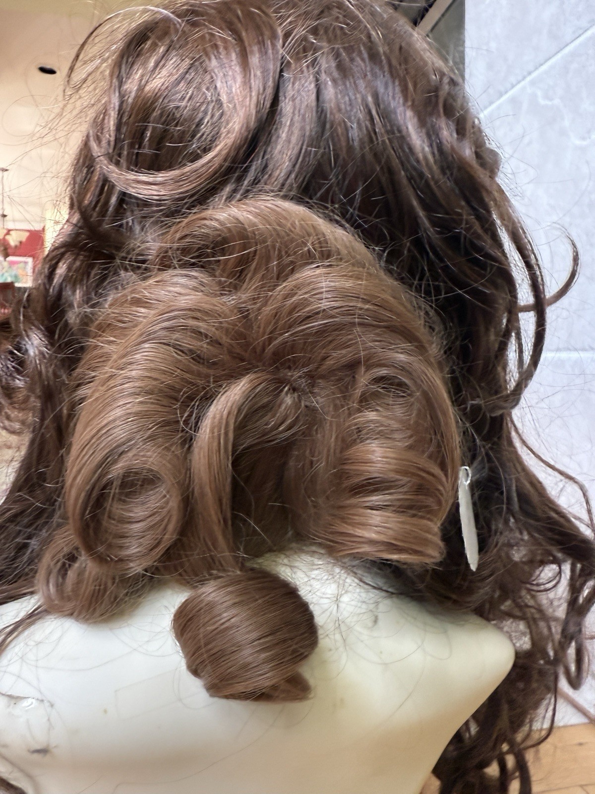 100% Human Hair Wiglet Light Brown 10 Messy Curly Swirls Clip Back Extension New