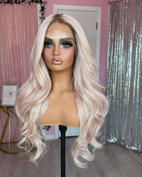 24 Inch Ombre Pink Platinum Blonde Wigs 100% Human Hair Lace Front Wig Body Wave