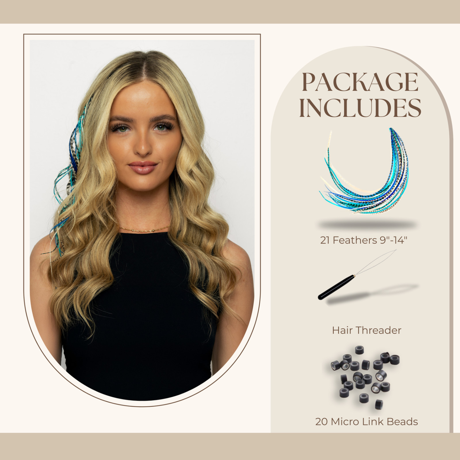Feather Hair Extensions 21 pc Real Rooster Feathers 9″-14″ length (Blues)