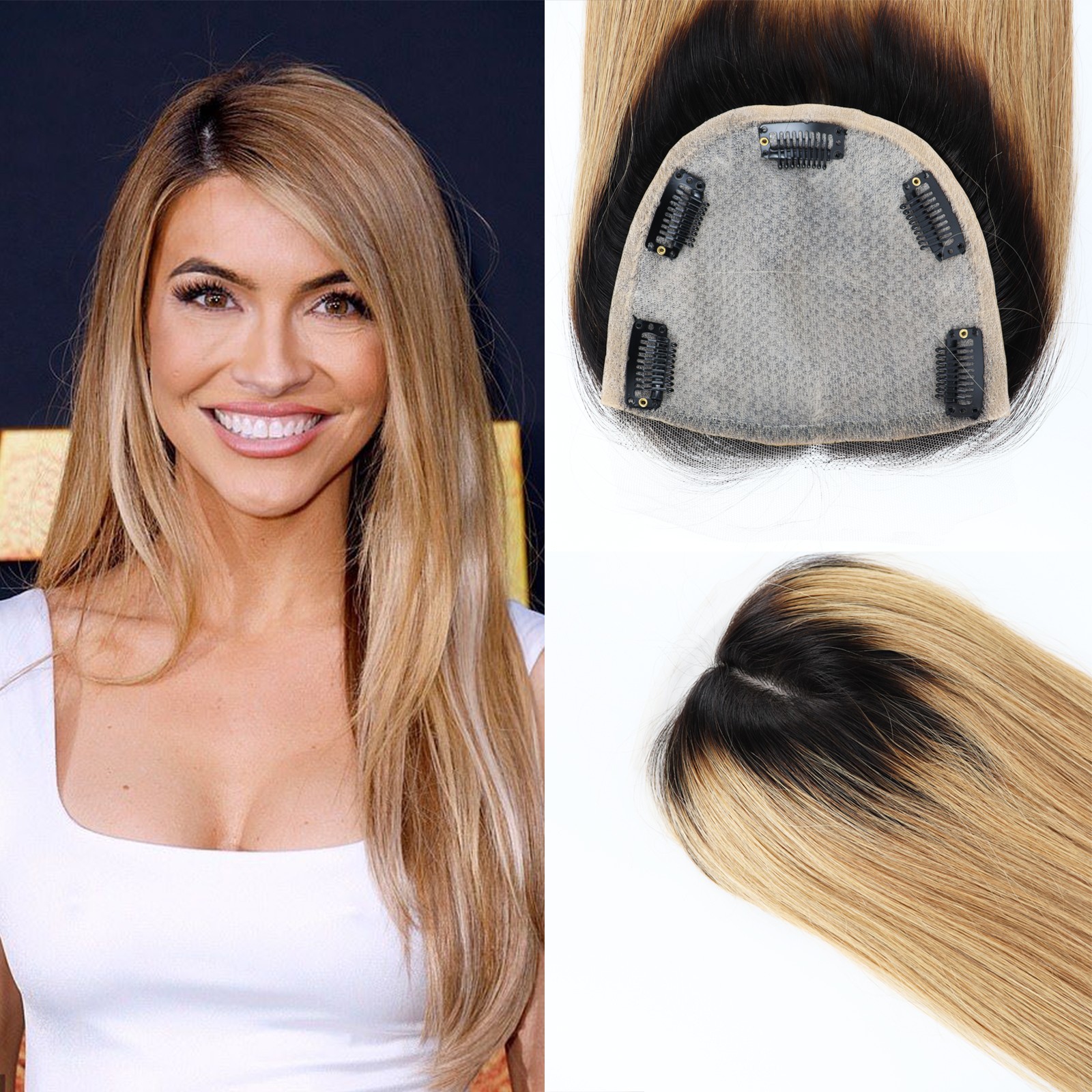 Ombre Blonde Silk Base Real Human Hair Topper Remy Hair Lace Closure For Woman