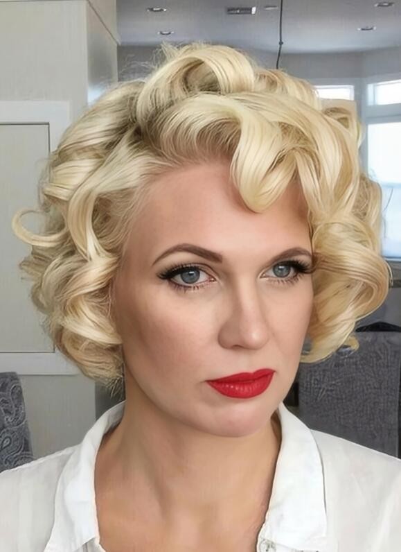 Big Curly Blonde Mix Medium Synthetic Hair Lace Front Cap Wigs 12 Inches Women