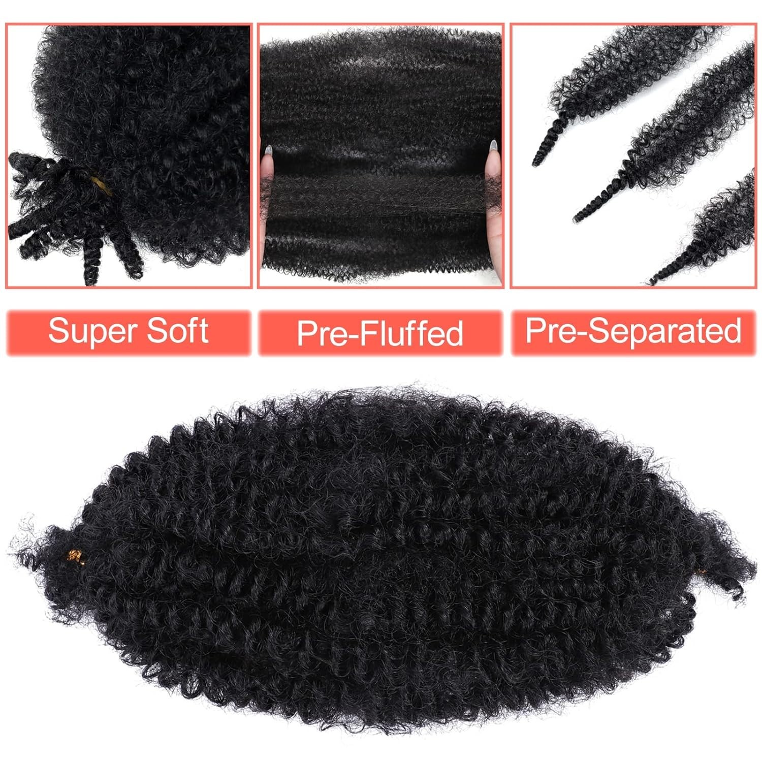 Marley Hair 10 Inch Black 7 Packs Pre Separated Springy Afro Twist Hair Marle…