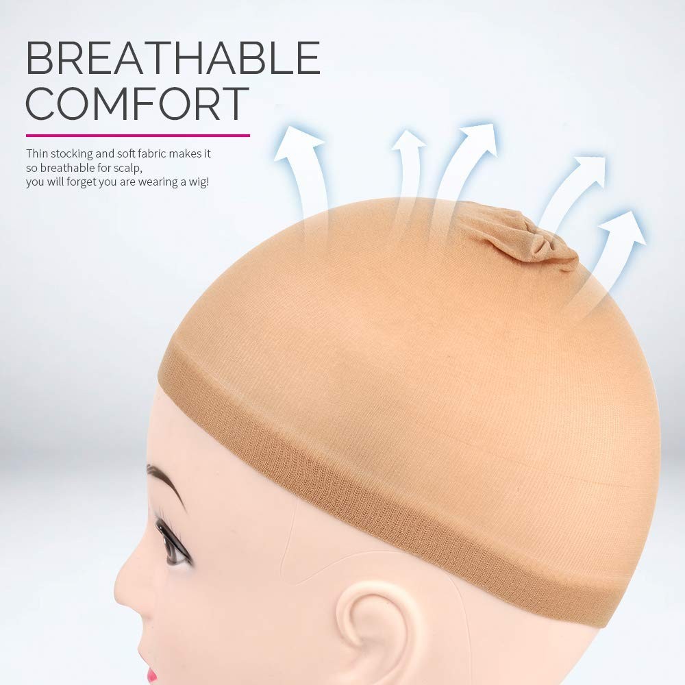 Comfort Fit Light Brown Wig Caps – 4-Pack Stretchy Nylon, One Size Fits Most