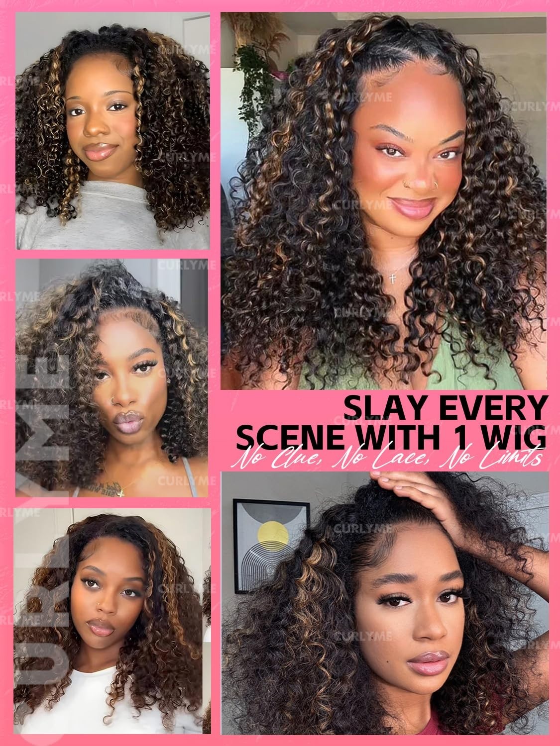 Kinky Curly Half Wig 20″ Honey Brown Ombre Human Hair Glueless Flexible Fit 3-in