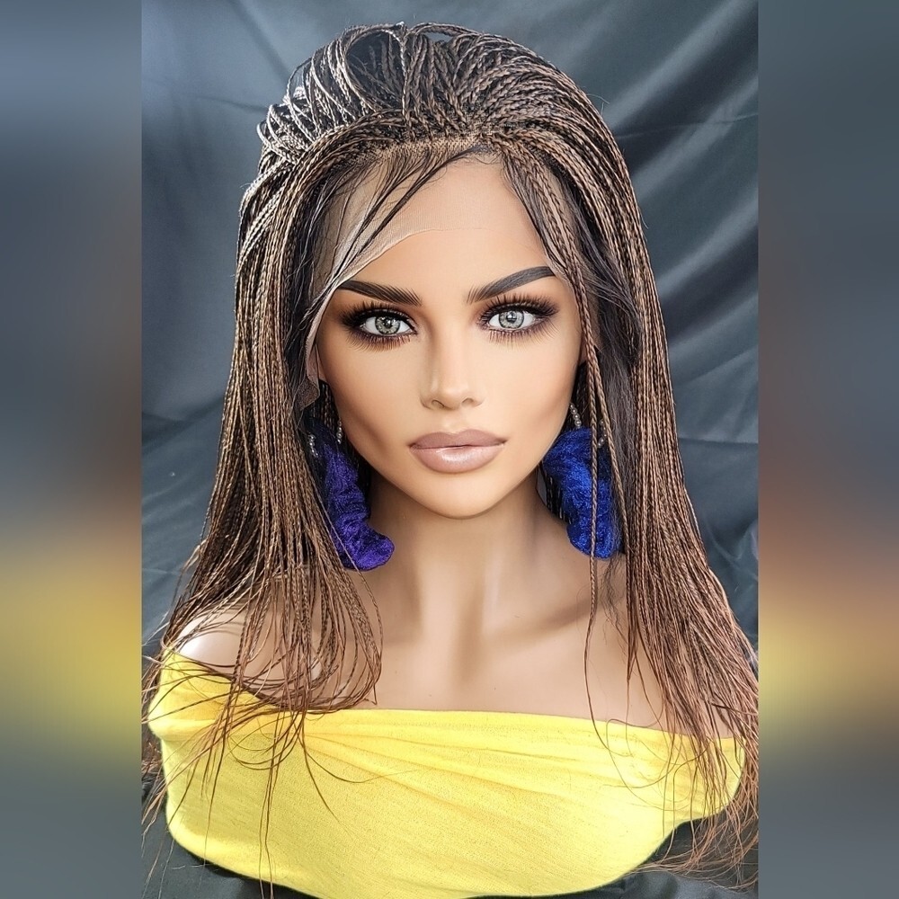 Braided Wig Full Lace Glueless Micro Braids 16” Auburn Ombre Handmade NWT Short