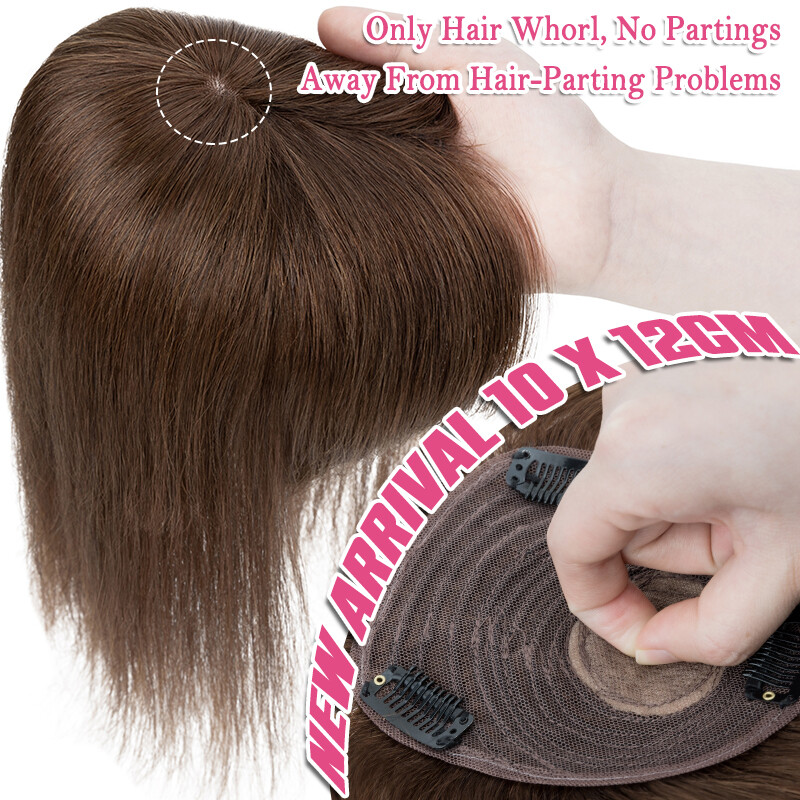 Clip In Top Mono Base Remy Human Hair Topper Women Hairpiece Toupee with Bangs