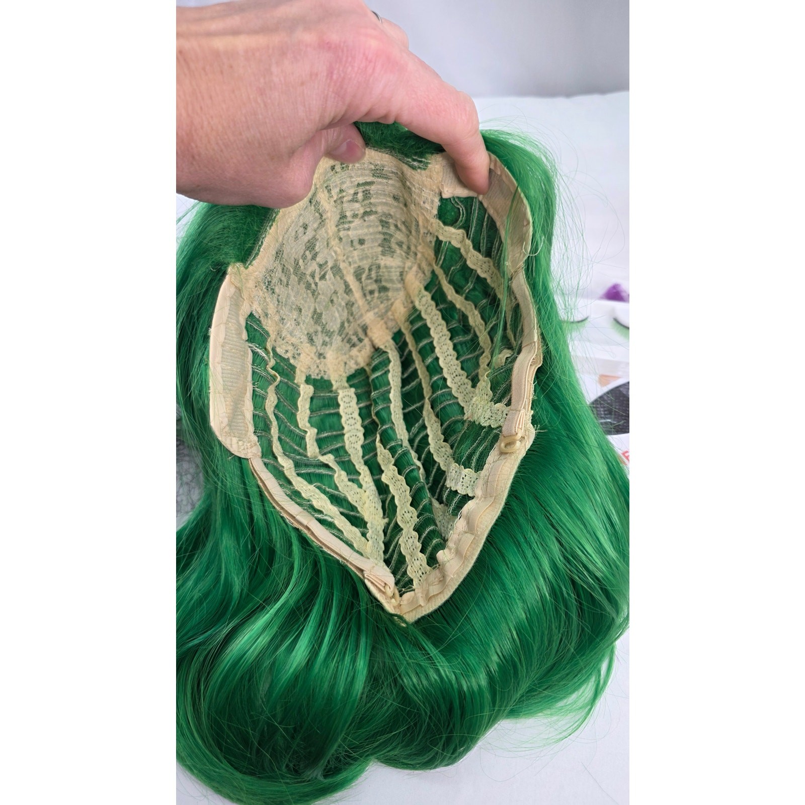 Adult Green Wig with Purple Scarf Green False Eyelashes Cosplay St. Patty’s Day